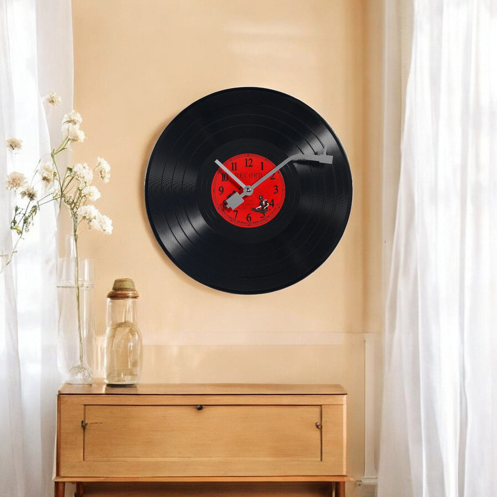 This Vinyl Record Clock adds a tailored balance of function and visual interest to home decor.