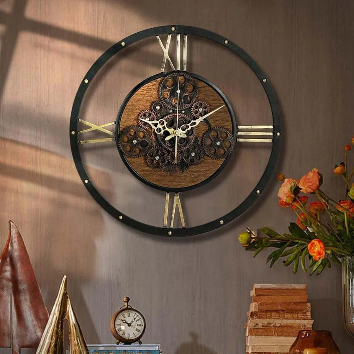 The Gear Clock shown as a refined decorative accent for a modern living space.