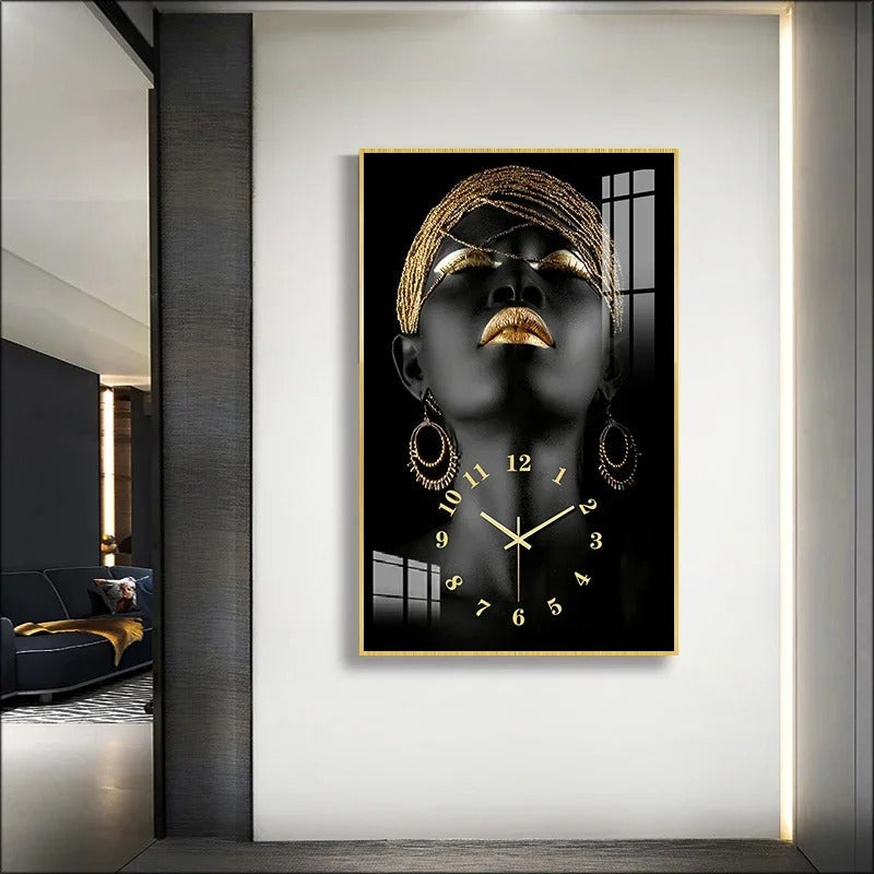 An elegant African Clock designed to give a room a memorable decorative detail.