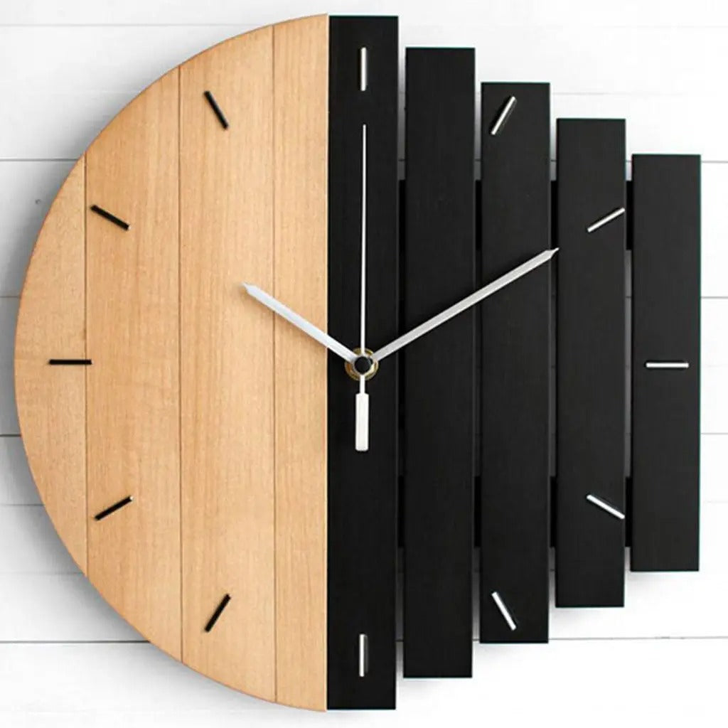 This Wood Clock adds a tailored balance of function and visual interest to home decor.