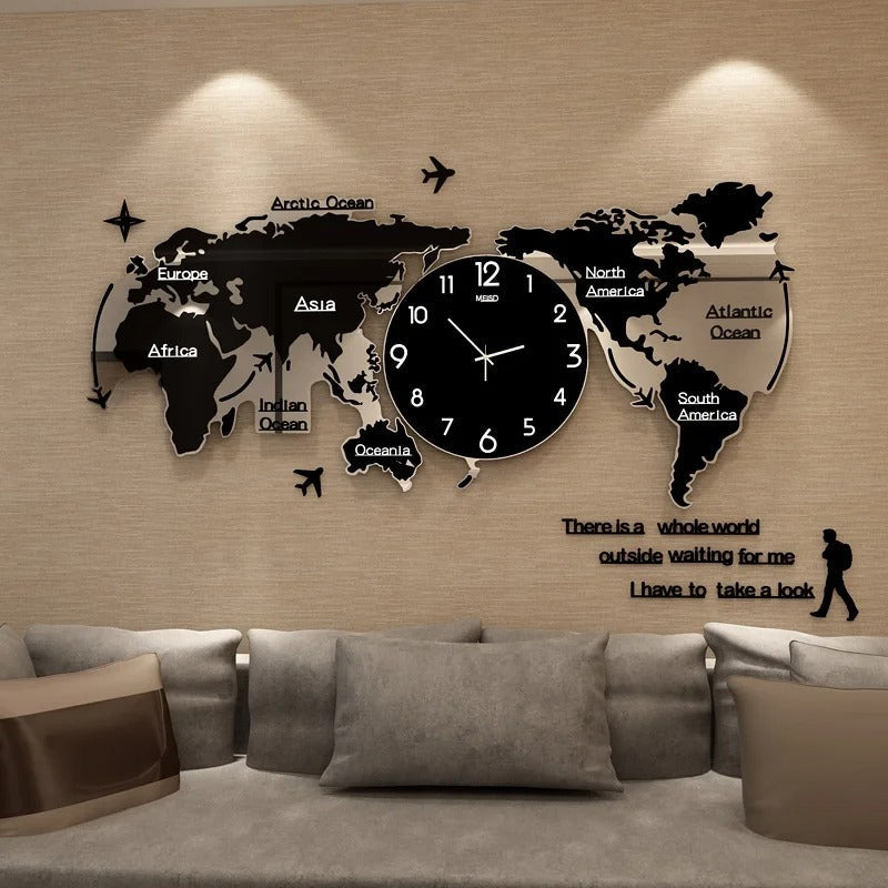 This Carte of the Monde Clock adds a tailored balance of function and visual interest to home decor.