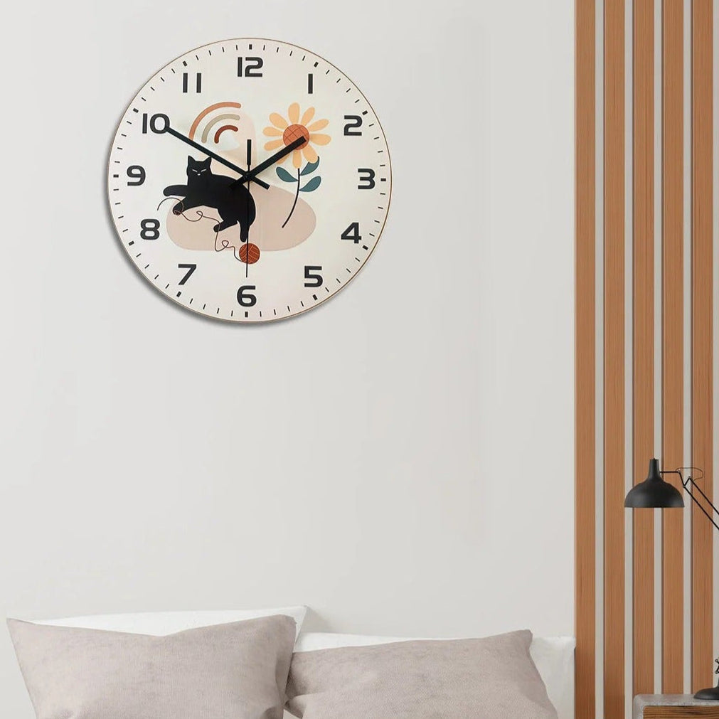 The Cat Scandinavian Clock, presented as a decorative timepiece for a thoughtfully designed home.