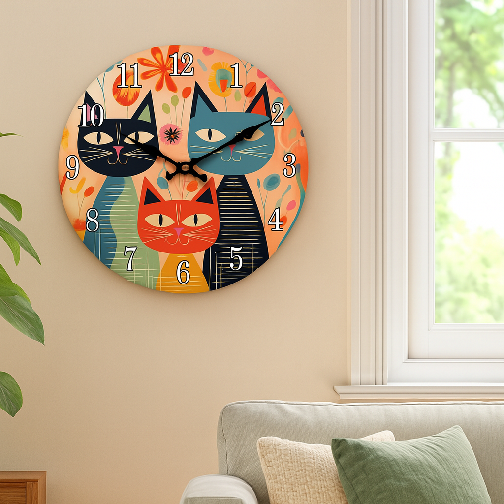 The Cat Clock, presented as a decorative timepiece for a thoughtfully designed home.