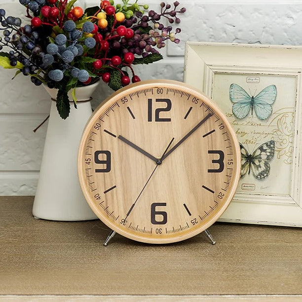 The Wood Table Clock shown as a refined decorative accent for a modern living space.