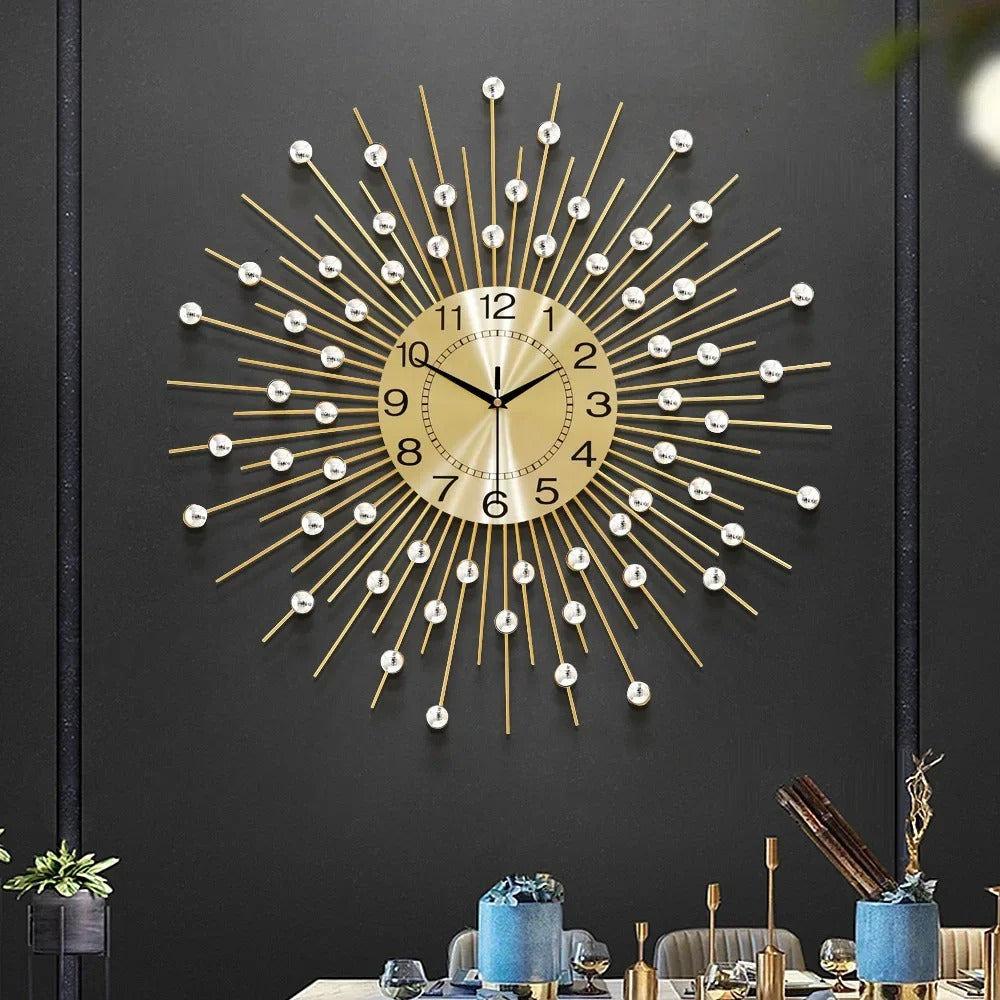 This Gold Clock adds a tailored balance of function and visual interest to home decor.
