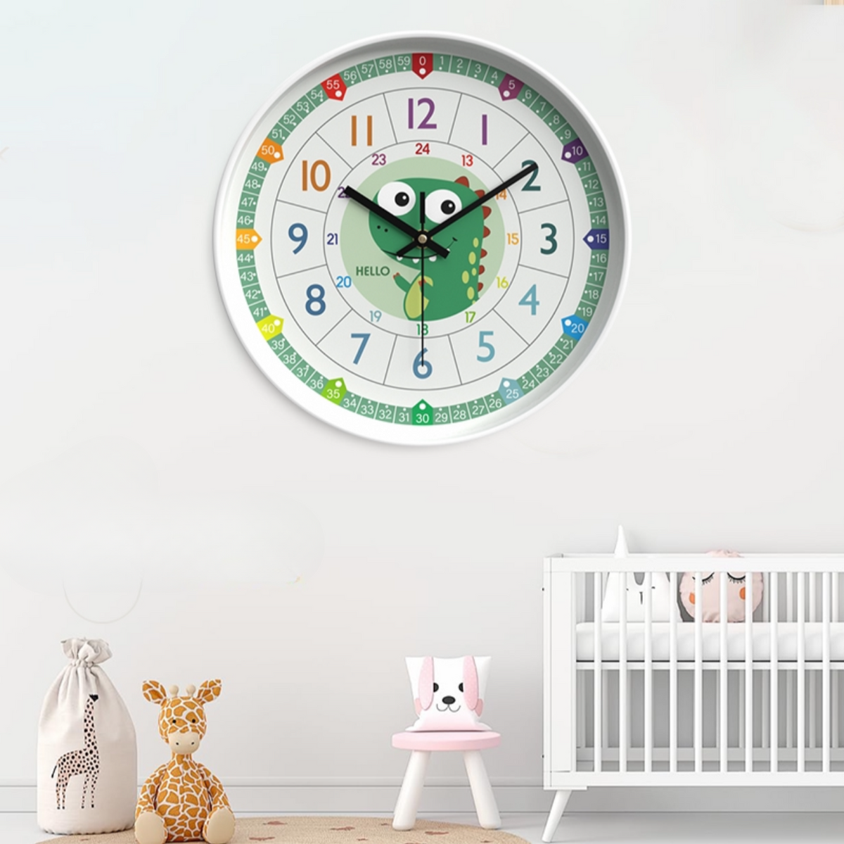 This Kids Dinosaur Clock brings a polished clock design and decorative character to the wall.