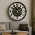 A Gears in Metal Clock that brings a distinctive finishing touch to a stylish interior.