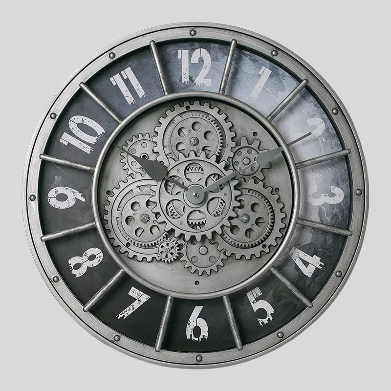 The Gears Industrial Clock, presented as a decorative timepiece for a thoughtfully designed home.