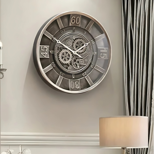 The Gears Clock, a statement clock that lends personality to a carefully styled interior.