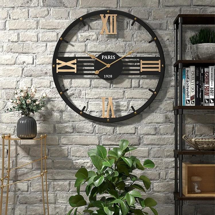 This Industrial Clock adds a tailored balance of function and visual interest to home decor.