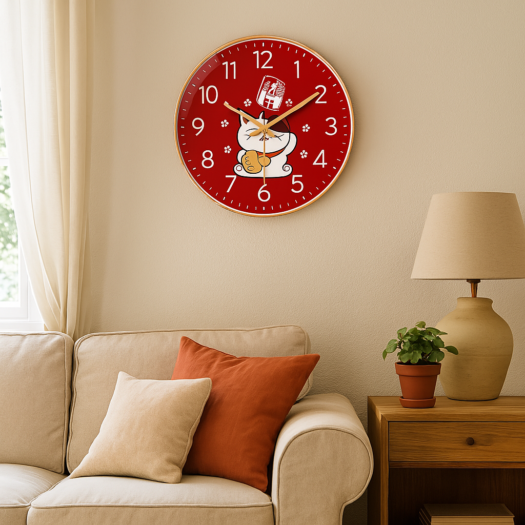 A Maneki Neko Clock with a distinctive presence, made to enhance a curated interior.