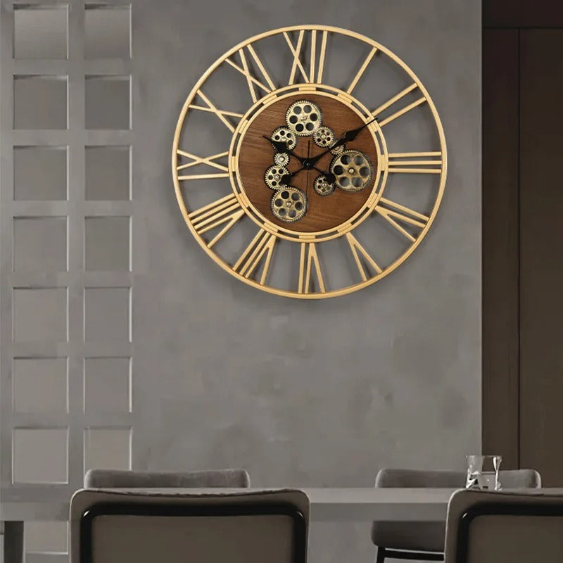 This Wall Clock with Moving Gear brings a polished clock design and decorative character to the wall.
