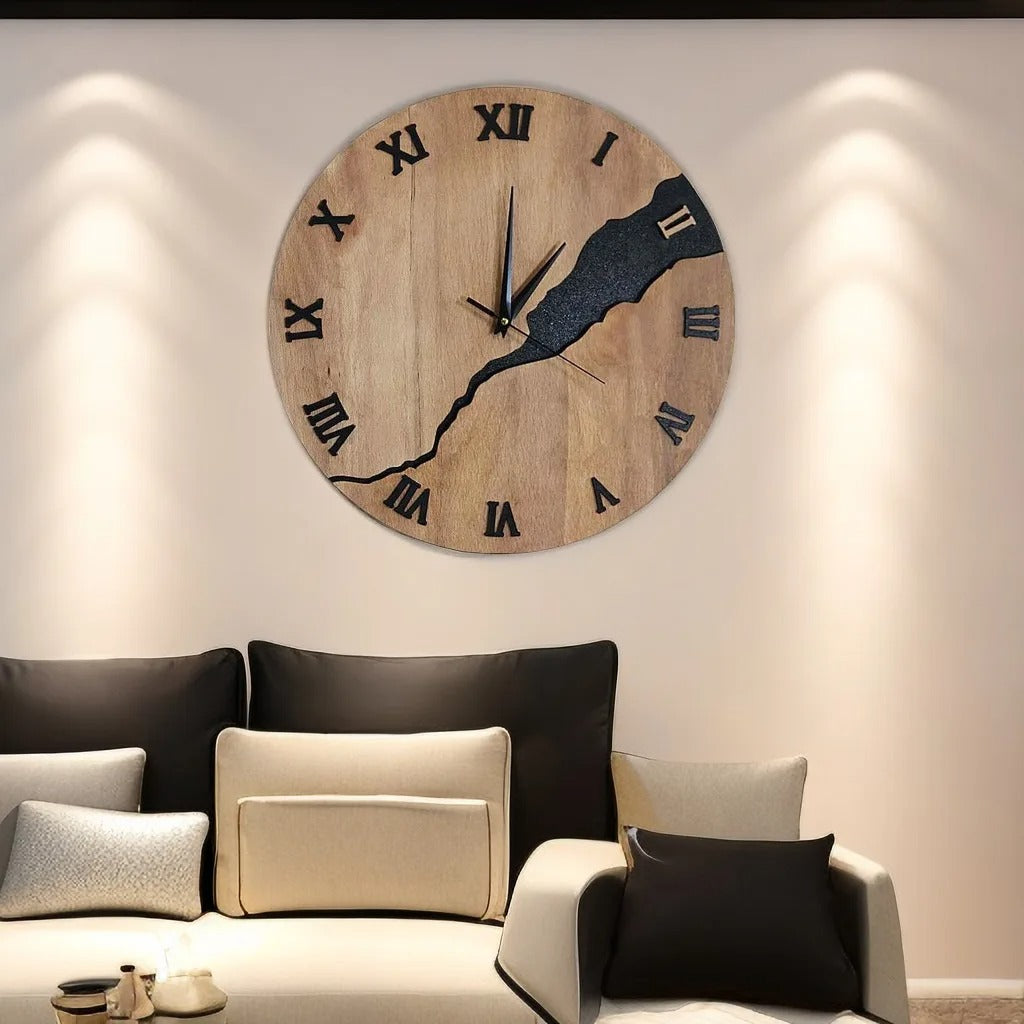 The Wood Rustique Wall Clock, a statement clock that lends personality to a carefully styled interior.