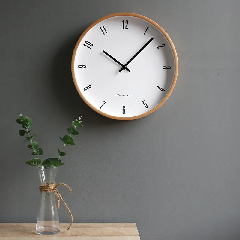 The Wood Style Japanese Wall Clock shown as a refined decorative accent for a modern living space.