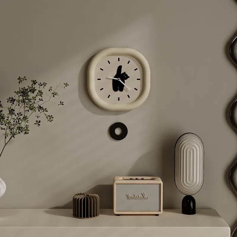 The Cat Designer Wall Clock shown as a refined decorative accent for a modern living space.