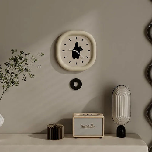 The Cat Designer Wall Clock shown as a refined decorative accent for a modern living space.