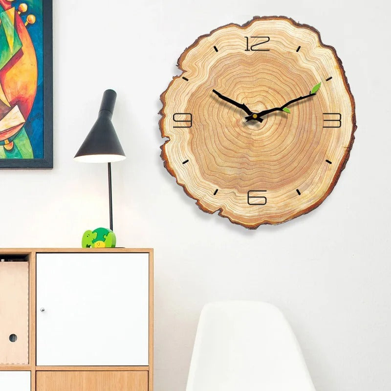 This Unique in Wood Wall Clock adds a tailored balance of function and visual interest to home decor.
