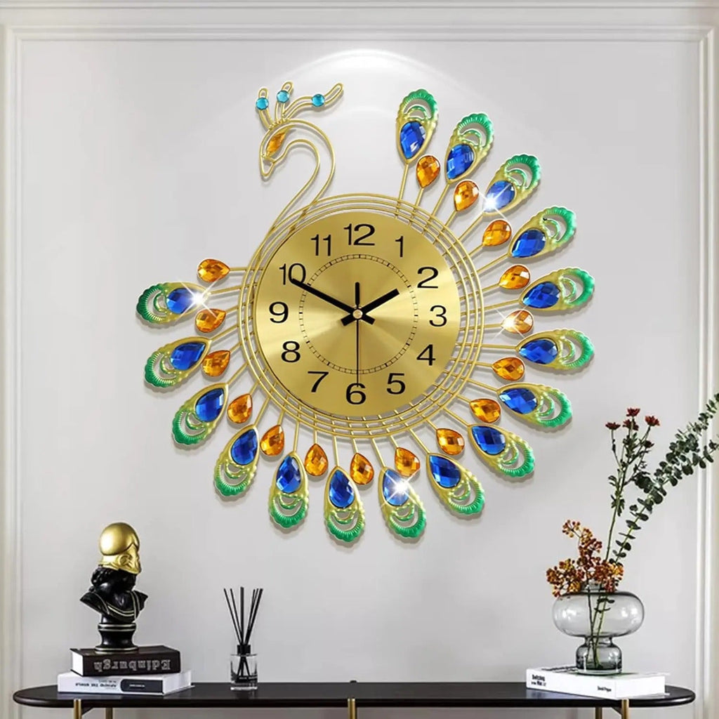 A Peacock Designer Wall Clock that brings a distinctive finishing touch to a stylish interior.