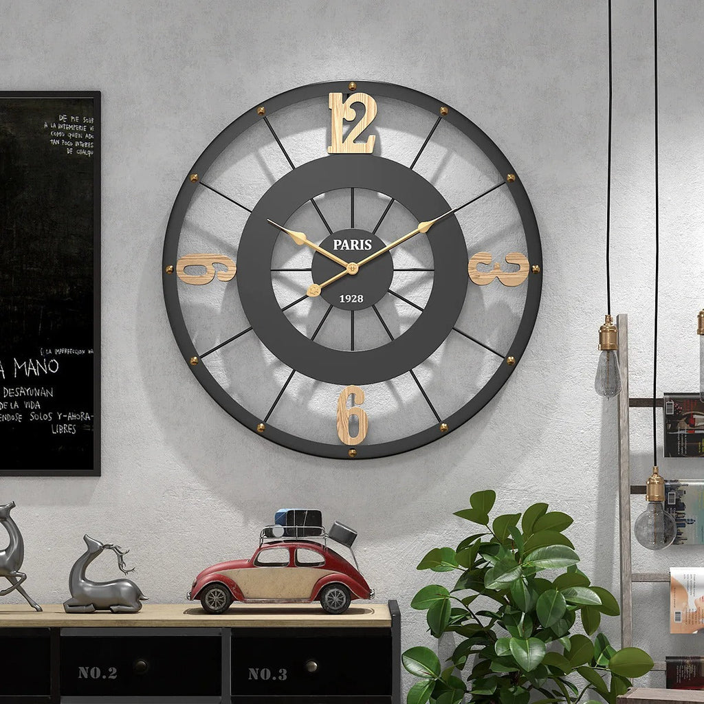 A Black Metal Clock with a distinctive presence, made to enhance a curated interior.