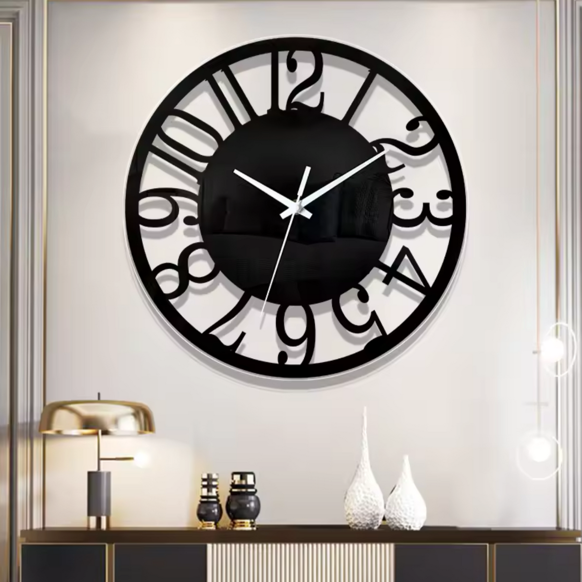 This Black Clock brings a polished clock design and decorative character to the wall.