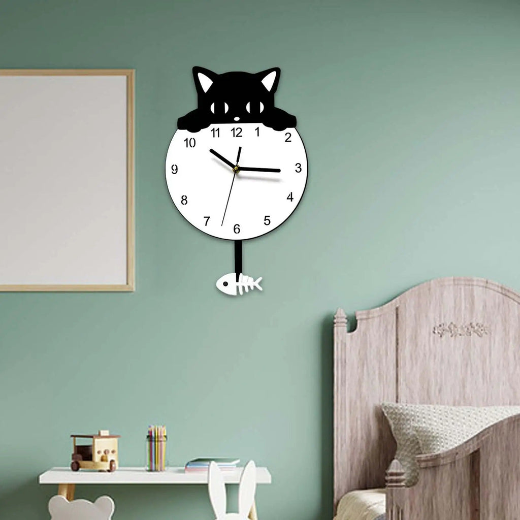 The Pendulum Cat Clock displayed as a functional yet eye-catching feature for the home.