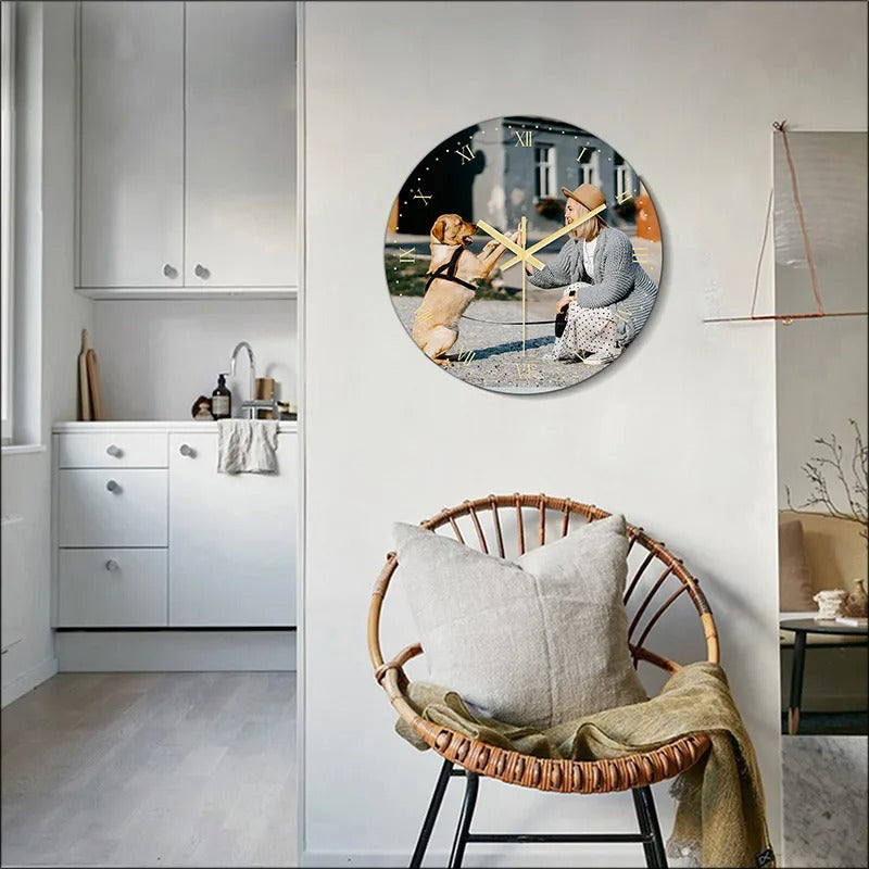 A closer view of the Customizable Photo Clock, created to become a striking focal point in any room.
