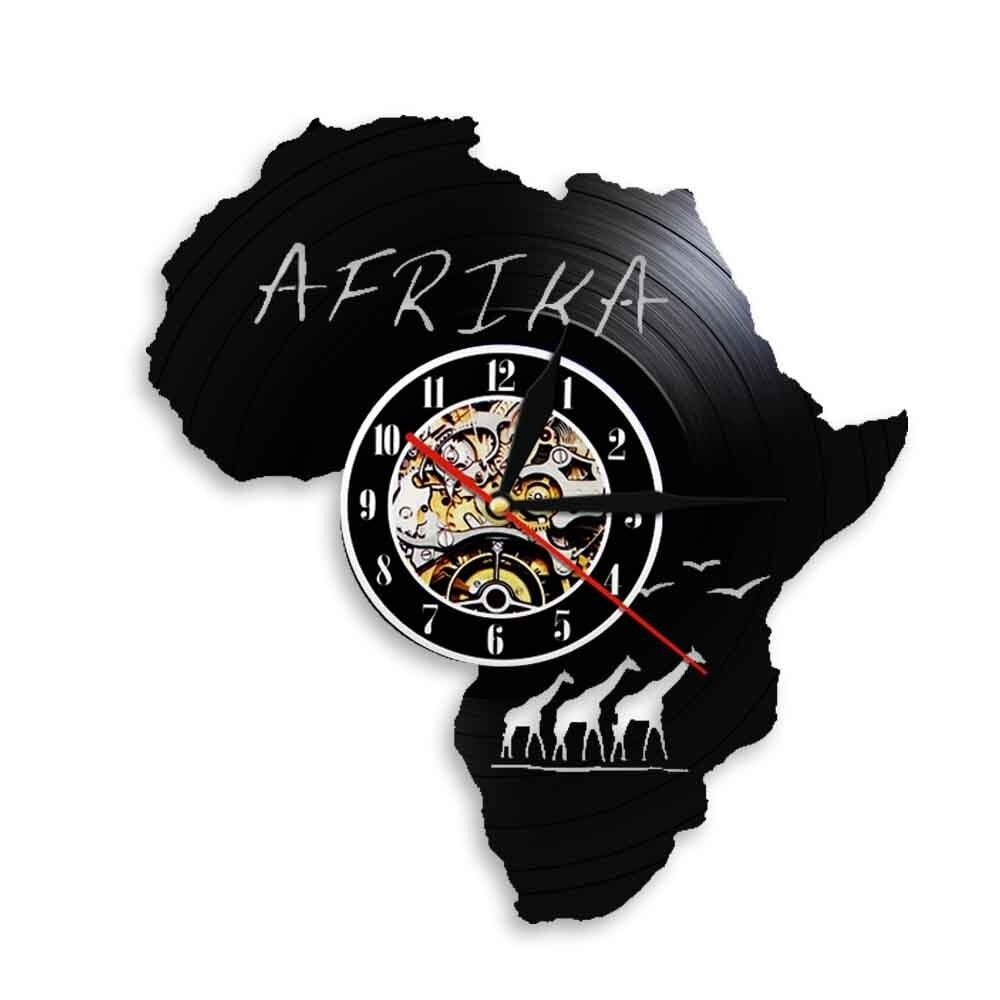 A closer view of the Afrique Vinyl Record Clock, created to become a striking focal point in any room.