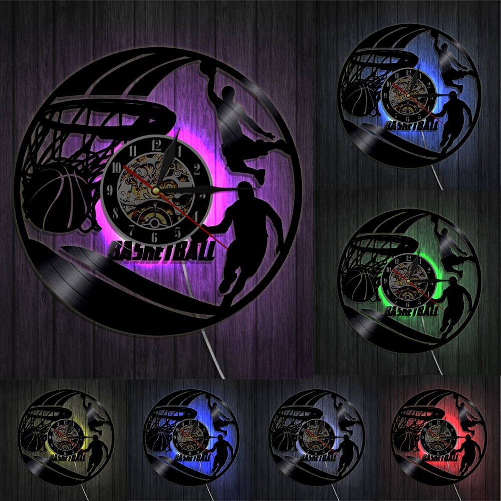 A Basketball LED Vinyl Record Clock with a distinctive presence, made to enhance a curated interior.