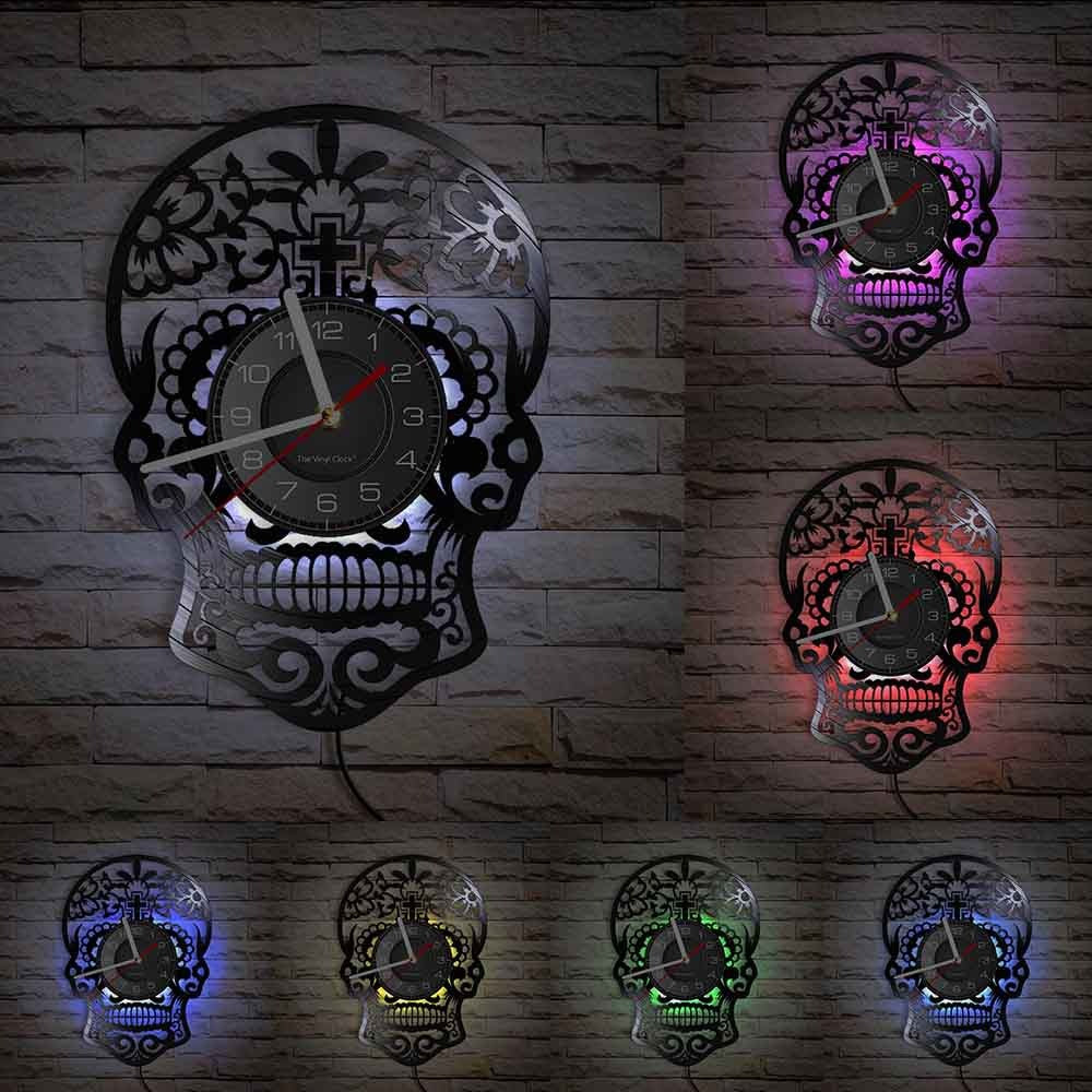 The Skull LED Vinyl Record Clock, presented as a decorative timepiece for a thoughtfully designed home.