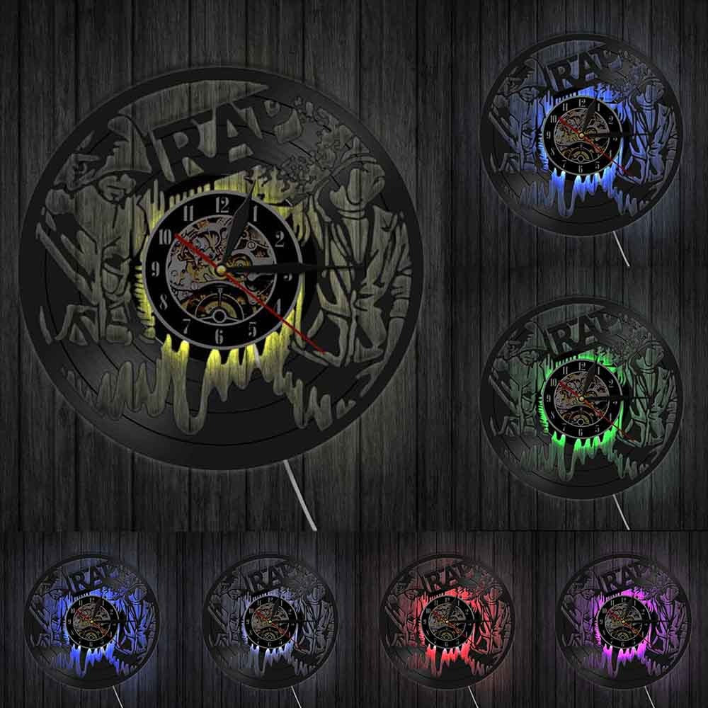 A Rap LED Vinyl Record Clock with a distinctive presence, made to enhance a curated interior.