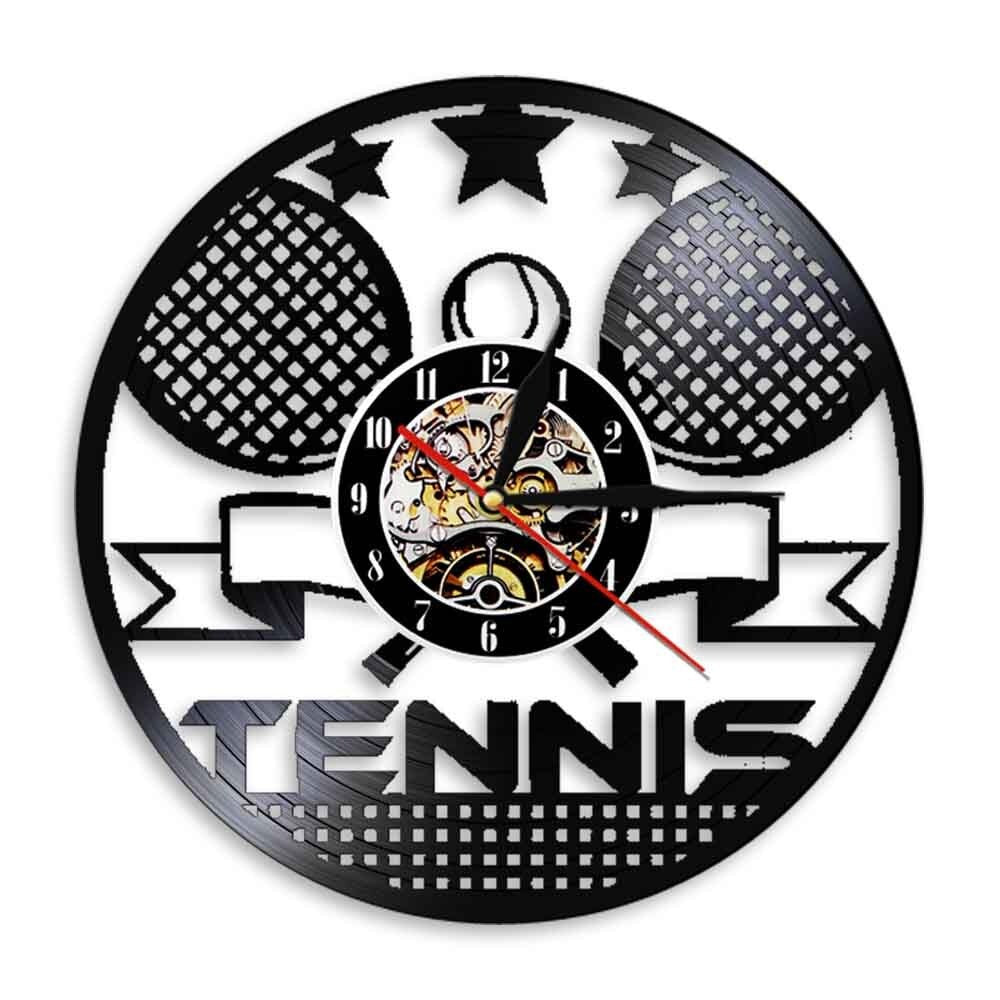 A closer view of the Tennis Vinyl Record Clock, created to become a striking focal point in any room.