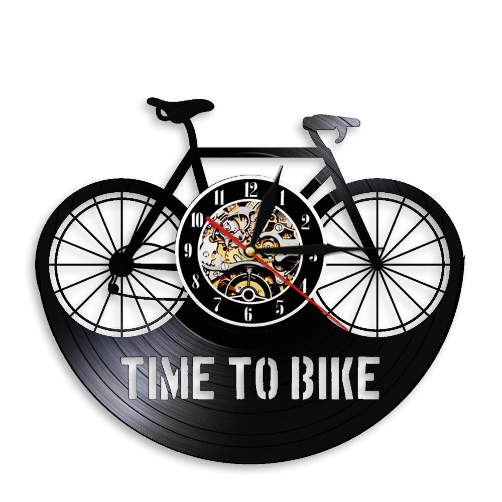 A Bike Vinyl Record Clock that brings a distinctive finishing touch to a stylish interior.