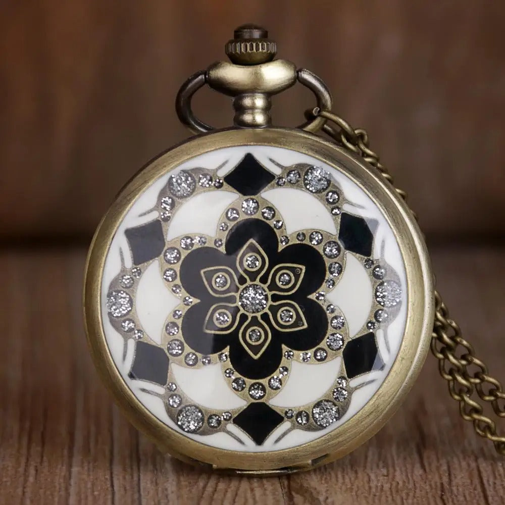 The Designer Floral Pocket Watch, presented as a decorative timepiece for a thoughtfully designed home.