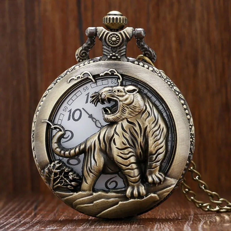 A closer view of the Tiger Pocket Watch, created to become a striking focal point in any room.