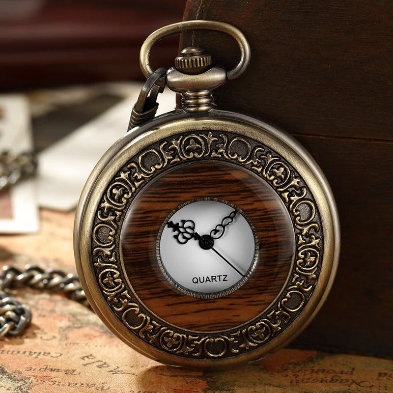 This Wood and Metal Pocket Watch brings a polished clock design and decorative character to the wall.