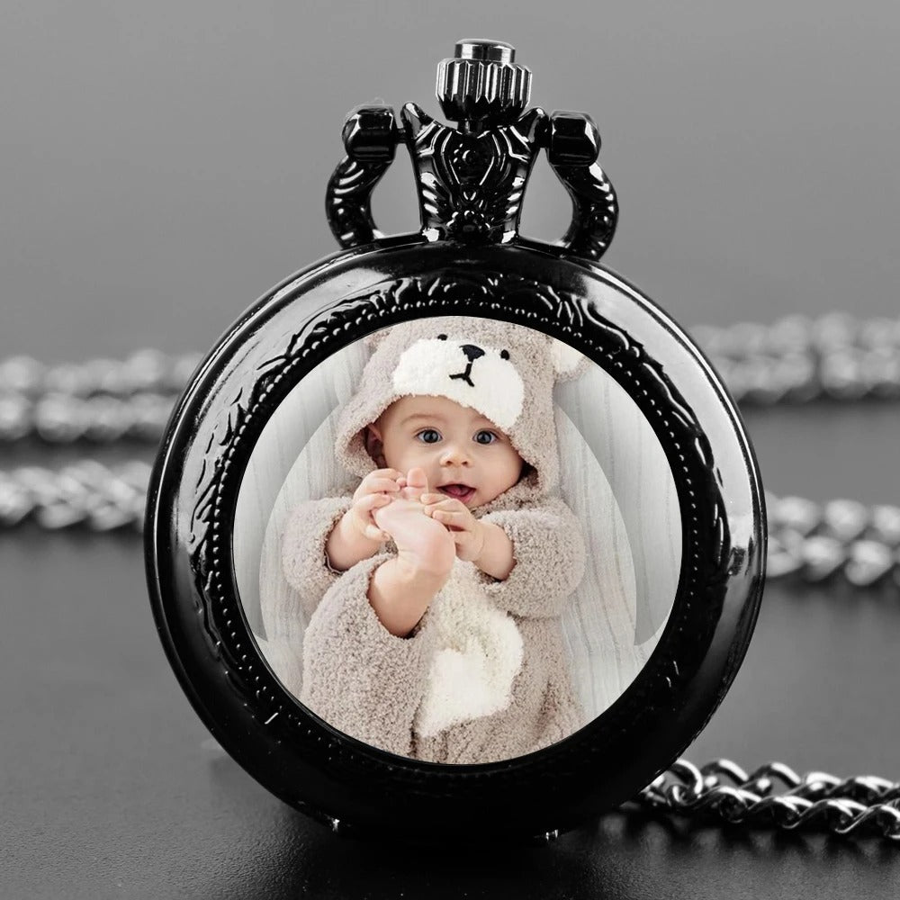 The Personalizede Photo Pocket Watch, a statement clock that lends personality to a carefully styled interior.