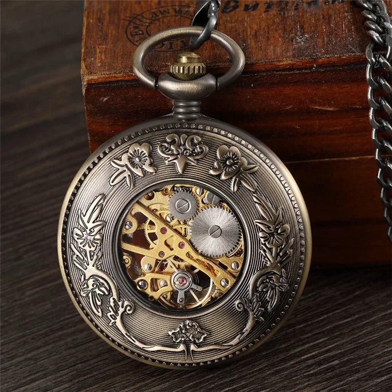 Wood Elegant Mechanical Pocket Watch