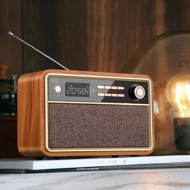 The Vintage Wood Radio Alarm Clock, a statement clock that lends personality to a carefully styled interior.